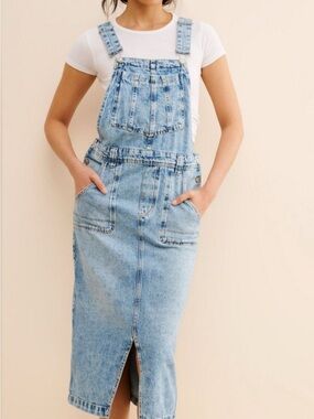 We The Free Light Blue Denim Overall Skirt